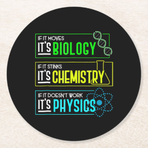 Funny Biology Chemistry Physics Science Nerd Round Paper Coaster