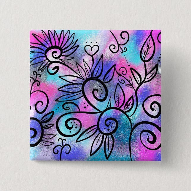 Funny bird art 15 cm square badge (Front)