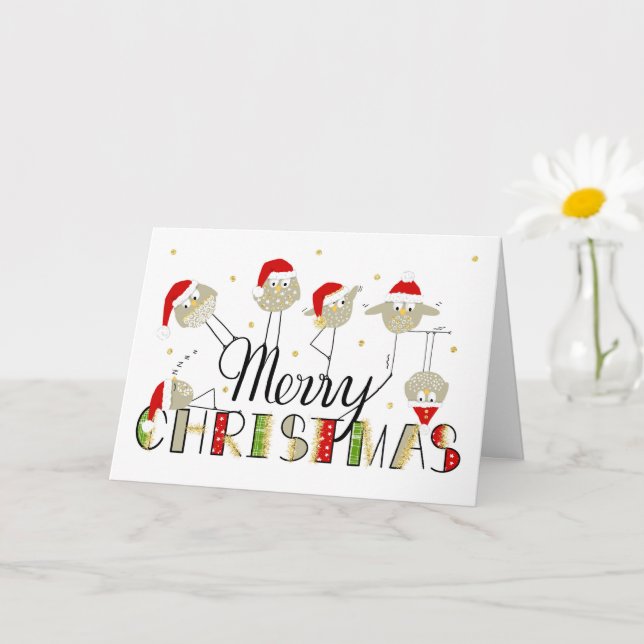 Funny Bird Characters Christmas Card (Small Plant)