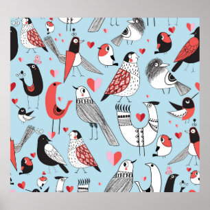 Funny bird illustrations, graphic seamless. poster