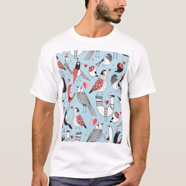 Funny bird illustrations, graphic seamless. T-Shirt (Front)