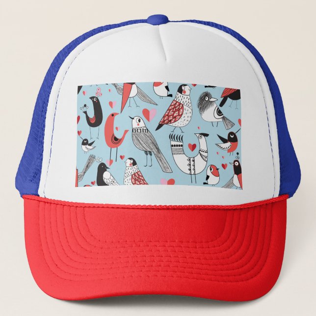 Funny bird illustrations, graphic seamless. trucker hat (Front)