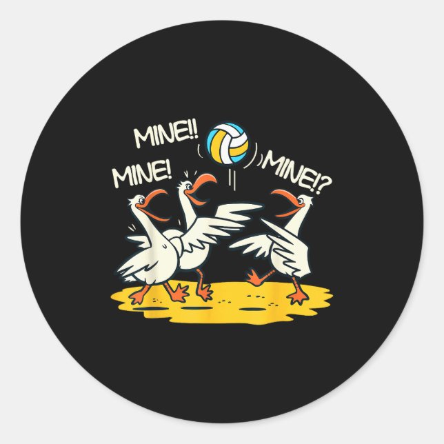 Funny Bird Playing Volleyball Mine Game Day Beach  Classic Round Sticker (Front)