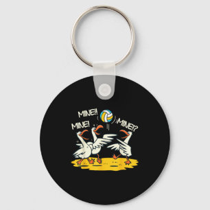 Funny Bird Playing Volleyball Mine Game Day Beach  Key Ring