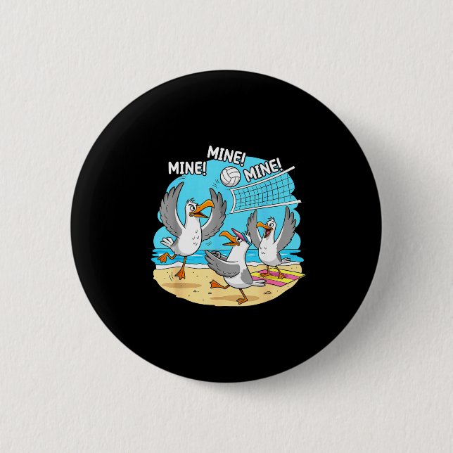 Funny Bird Playing Volleyball Mine Game Day Vibes  6 Cm Round Badge (Front)