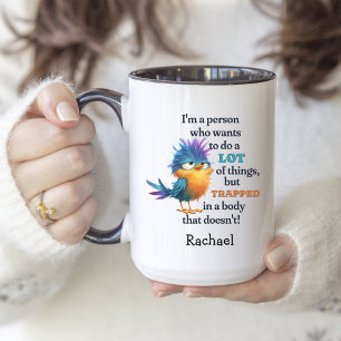  Funny Bird Sarcastic Quote Lazy Procrastinator  Two-Tone Coffee Mug