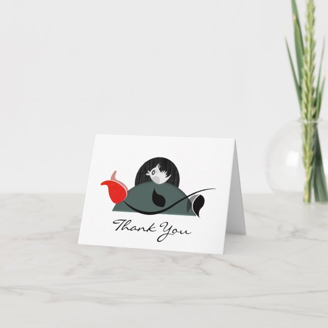 Funny "Bird Sings to Red Rose" Thank You Card (Front)