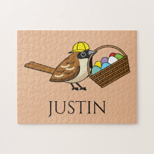 Funny Bird w Colourful Eggs Basket Personalise Jigsaw Puzzle