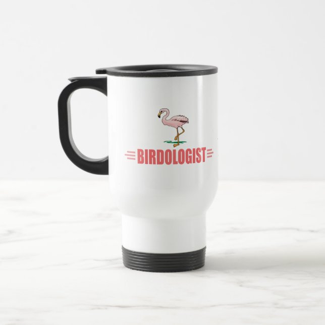 Funny Birding Flamingo Travel Mug (Left)