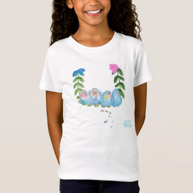 Funny birds, blue group illustration shirt (Front)