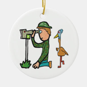 Funny Birdwatching Ceramic Tree Decoration