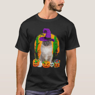 Funny Birman Cat Halloween Witch Pumpkin T-Shirt