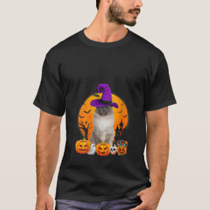 Funny Birman Cat Halloween Witch Pumpkin V Neck T-Shirt