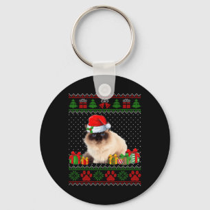 Funny Birman Cat Santa Hat Ugly Christmas Sweater  Key Ring