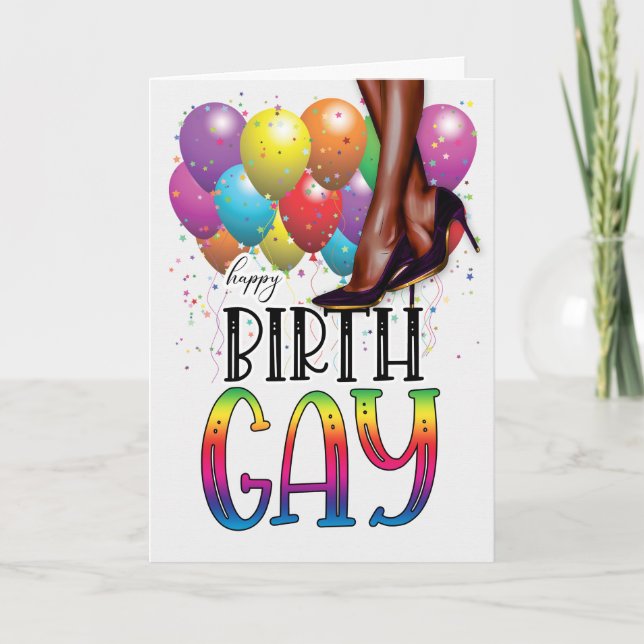 Funny Birth GAY African American Rainbow Birthday Card (Front)