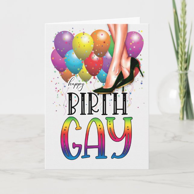 Funny Birth GAY White Female Legs Rainbow Birthday Card (Front)
