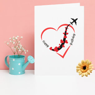Funny Birthday Aeroplane Heart Aviation Minimalist Card