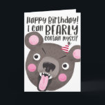 Funny Birthday Bear Card<br><div class="desc">Funny birthday card with a cute bear illustration. The bear has a passionate looking face with a small party hat. The text says "Happy Birthday! I can BEARLY contain myself."</div>