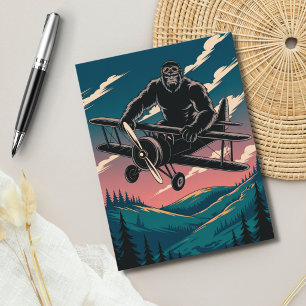 Funny Birthday Bigfoot Vintage Aeroplane Clouds Postcard
