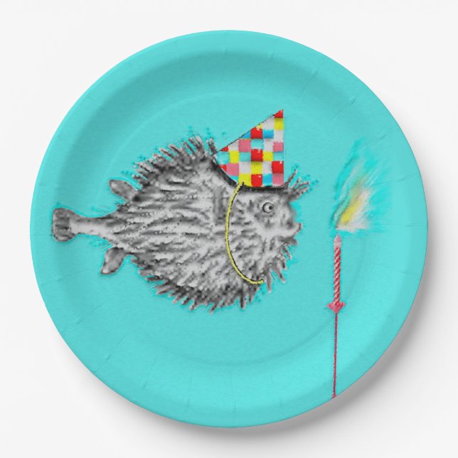 Funny Birthday Blowfish Party Paper Plate (Front)