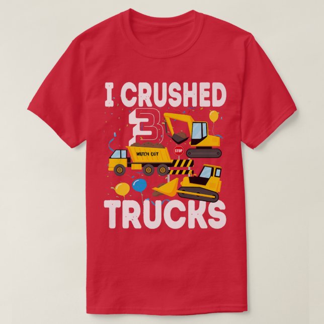 Funny Birthday Boy 3 Party Balloons Construction T T-Shirt (Design Front)