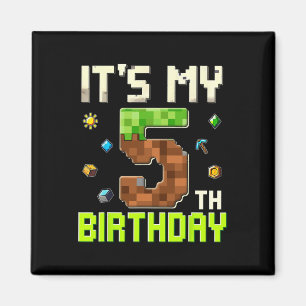 Funny Birthday Boy It's My 5th Birthday Gamer Pixe Magnet