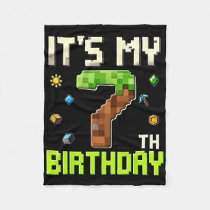 Funny Birthday Boy It's My 7th Birthday Gamer Pixe Fleece Blanket