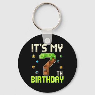 Funny Birthday Boy It's My 7th Birthday Gamer Pixe Key Ring