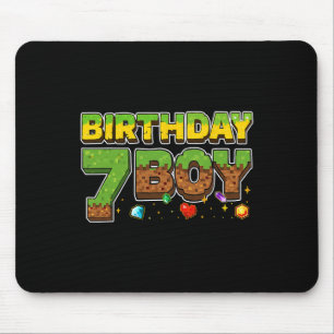 Funny Birthday Boy Pixel Shirt 7th Birthday 7 Year Mouse Pad