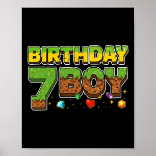 Funny Birthday Boy Pixel Shirt 7th Birthday 7 Year Poster