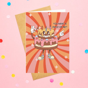 Funny Birthday Cake, Retro, Fun, Custom Holiday Card