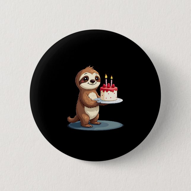 Funny Birthday Cake with Sloth Costume for Boys an 6 Cm Round Badge (Front)