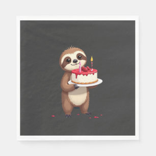 Funny Birthday Cake with Sloth Costume for Boys an Napkin