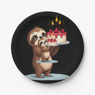 Funny Birthday Cake with Sloth Costume for Boys an Paper Plate