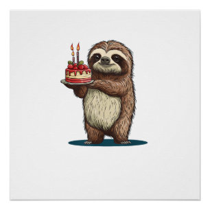 Funny Birthday Cake with Sloth Costume for Boys an Poster