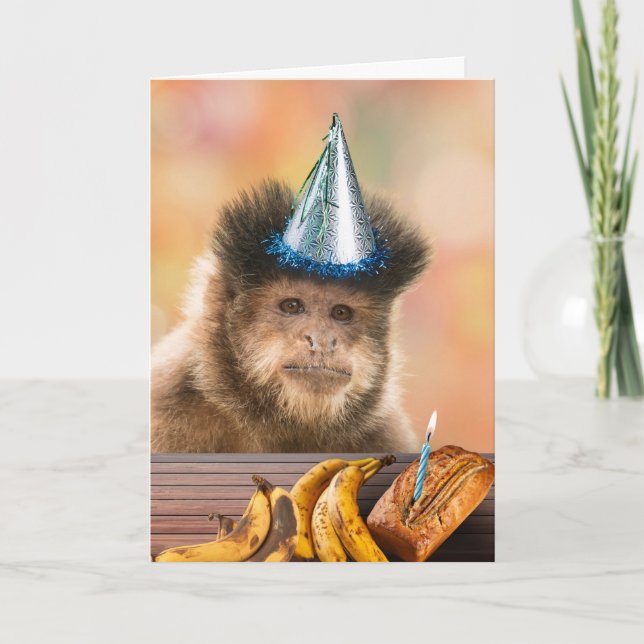Funny Birthday Capuchin Monkey Banana Bread Card (Front)