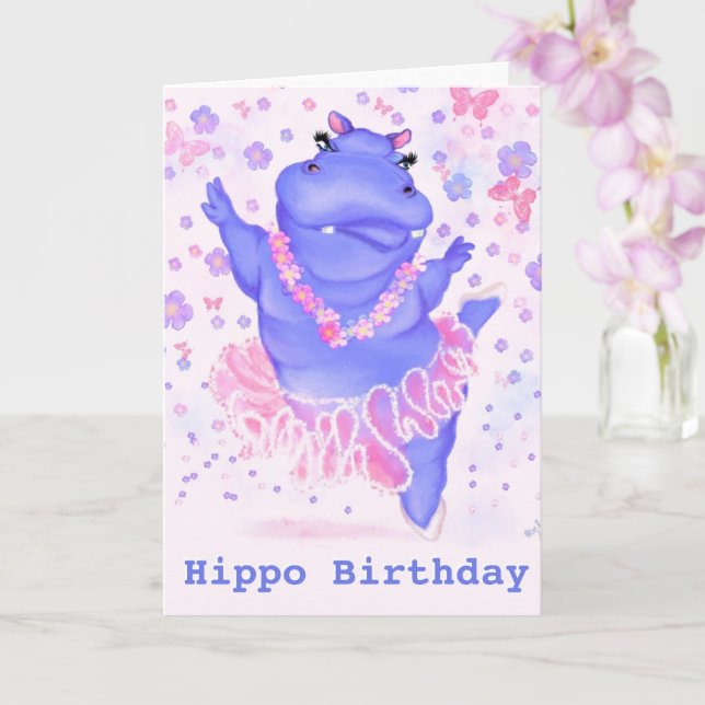 Funny Birthday Card Ballerina Hippo Ballet Dancer (Orchid)