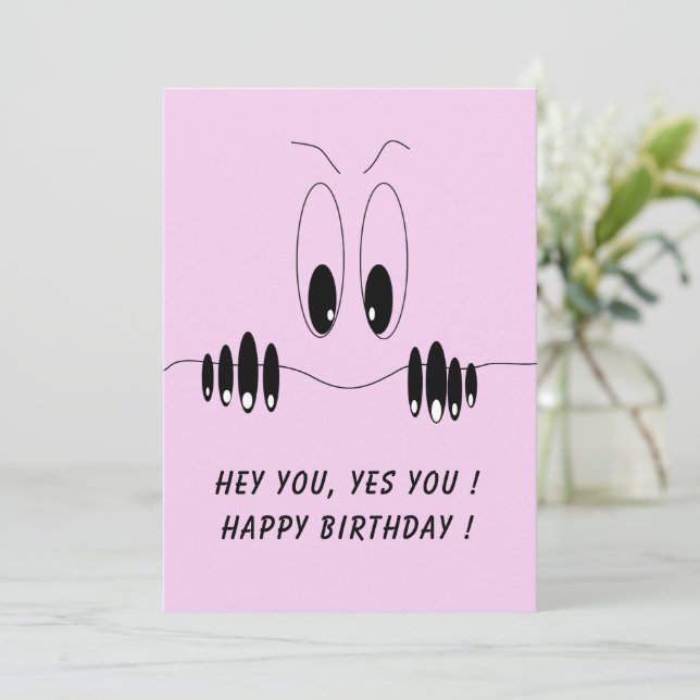 Funny Birthday Card Curiosity Eyes - Custom Text (Standing Front)
