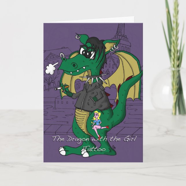 Funny Birthday Card - Dragon with the Girl Tattoo (Front)