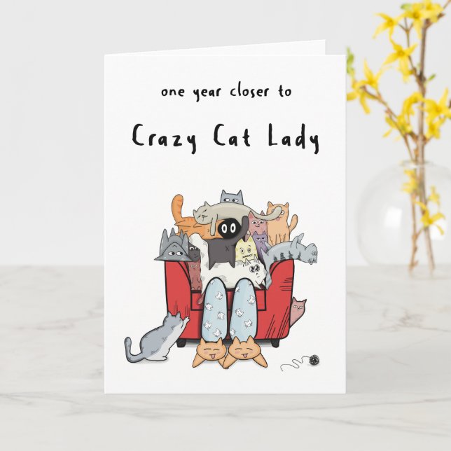 Funny Birthday Card for Cat Lovers (Yellow Flower)
