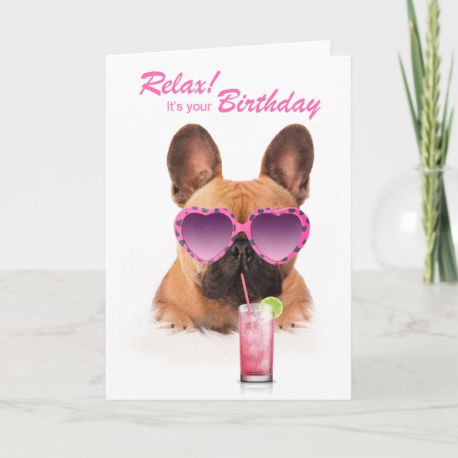 Funny birthday card french bulldog dog sunglasses (Front)