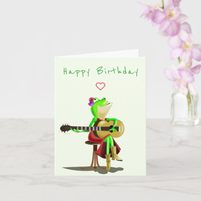 Funny Birthday Card Frog Playing Guitar (Orchid)