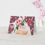 Funny Birthday Card Gentleman Pig with Rose<br><div class="desc">Romantic Gentleman Pig Funny Birthday Cards - MIGNED Painting Design - Customisable - or Add Your Text / Name</div>