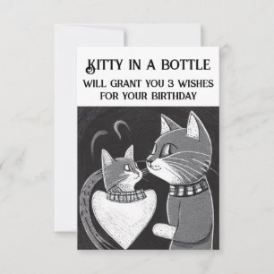 Funny birthday card Kitty in a bottle wishes