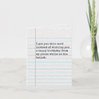 Funny Birthday Card, Phone & Toilet, Lined Paper 