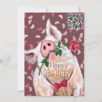 Funny Birthday Card Romantic Gentleman Pig