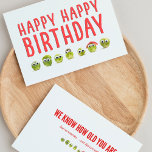 Funny birthday card vegetables card humour friends<br><div class="desc">Funny birthday card vegetables card humour friends. Brighten someone's special day with this hilarious 'Happy Happy Birthday' card featuring a lineup of adorable, googly-eyed vegetables. The front of the card showcases a fun and quirky design with a playful message, while the inside adds a humourous touch with the phrase, 'We...</div>