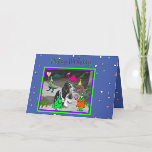 Funny Birthday Card with Dinosaurs & Basset Hound