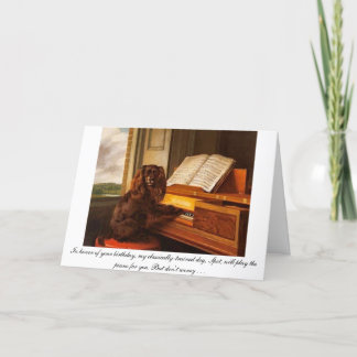 Funny birthday card with dog and piano