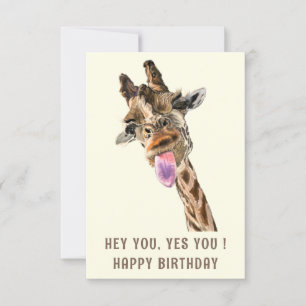 Funny Birthday Card with Happy Playful Giraffe